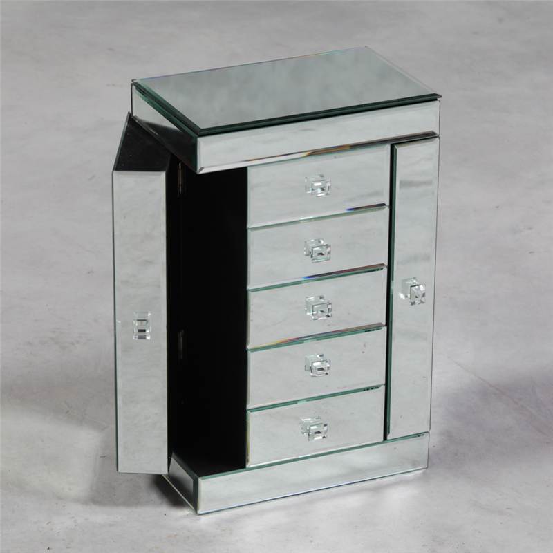 Stunning 5 Drawer Jewellery Box Clear Mirrored Glass Opening Sides