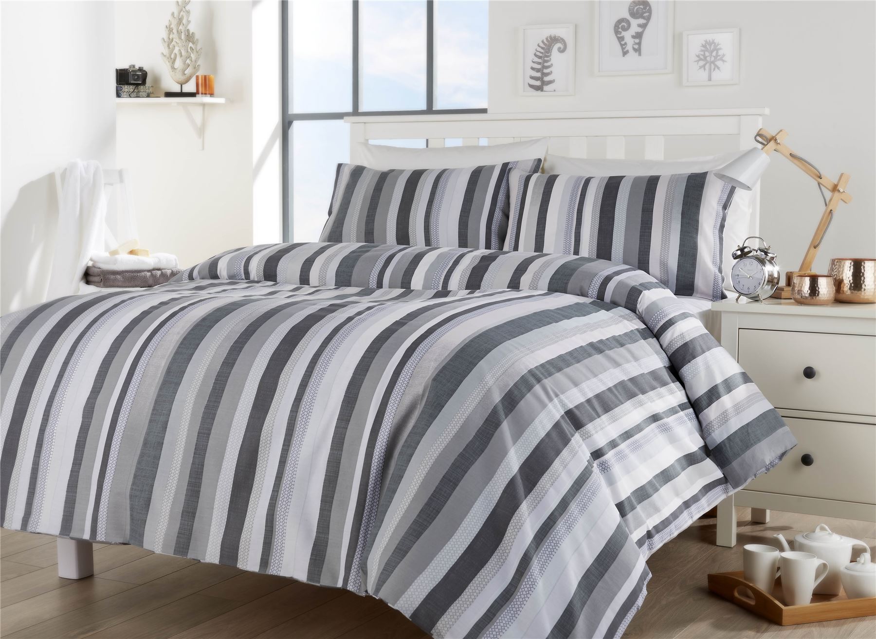 Maine Stripe Duvet Quilt Cover Set Single Double King Size Bed Maine Stripe Duvet Quilt Cover Set Single Double