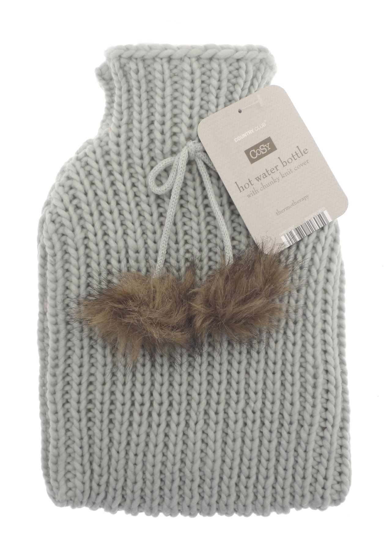 Chunky Knit Hot Water Bottle With Fur Pom Poms, Festive Gift Idea, HWB67 eBay