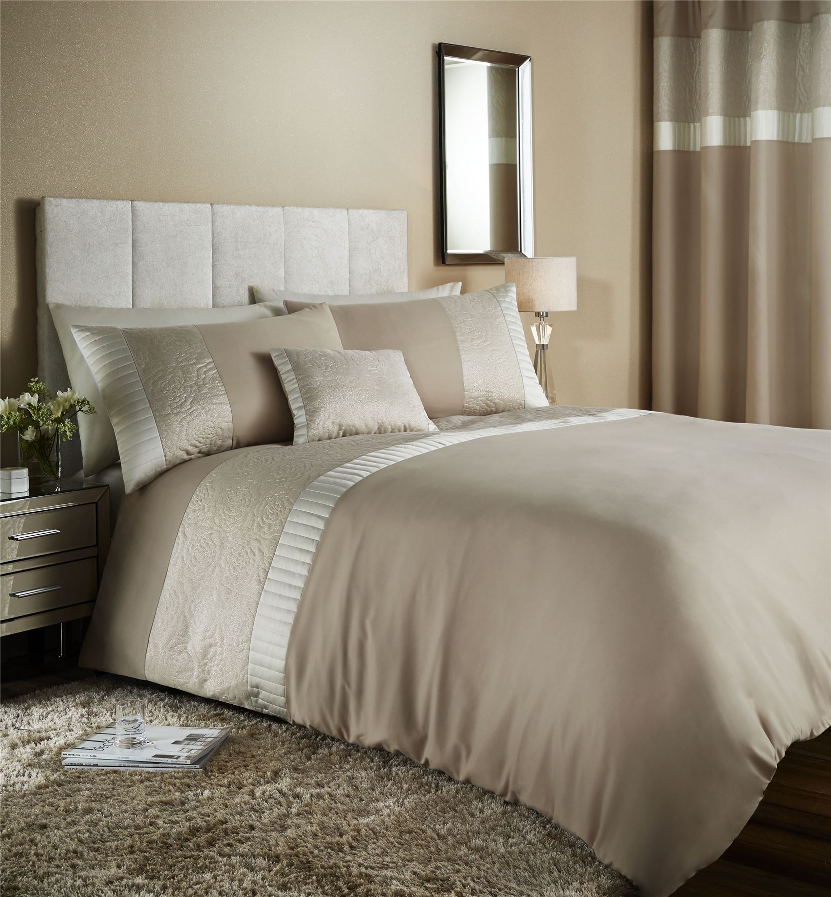 Embossed Rose Duvet Quilt Cover Set, Double King Size Bedding, Gold eBay