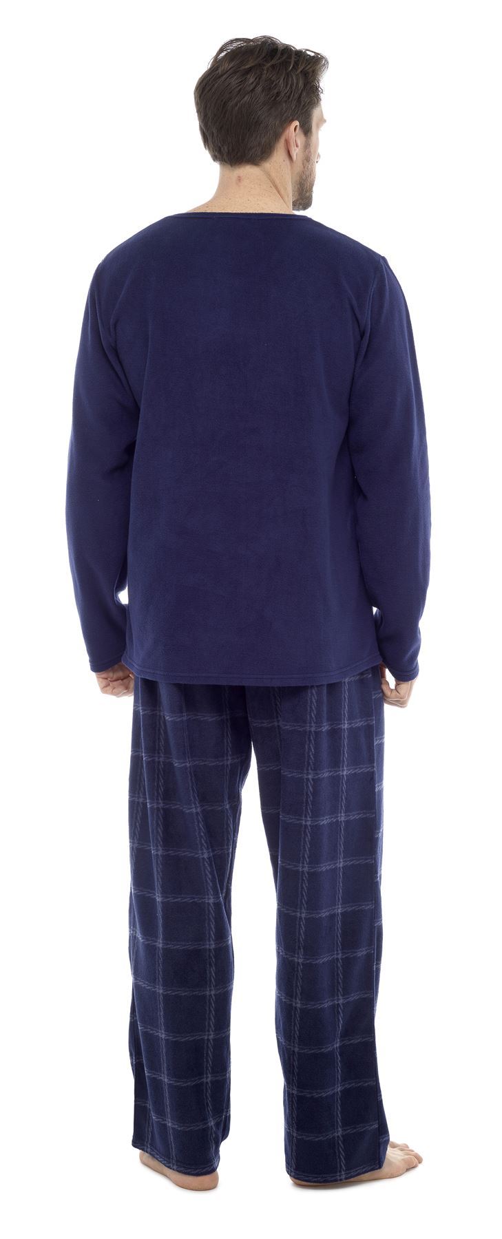 Men's Thermal Check Pyjamas, Long Sleeve Top & Pants Fleece PJS