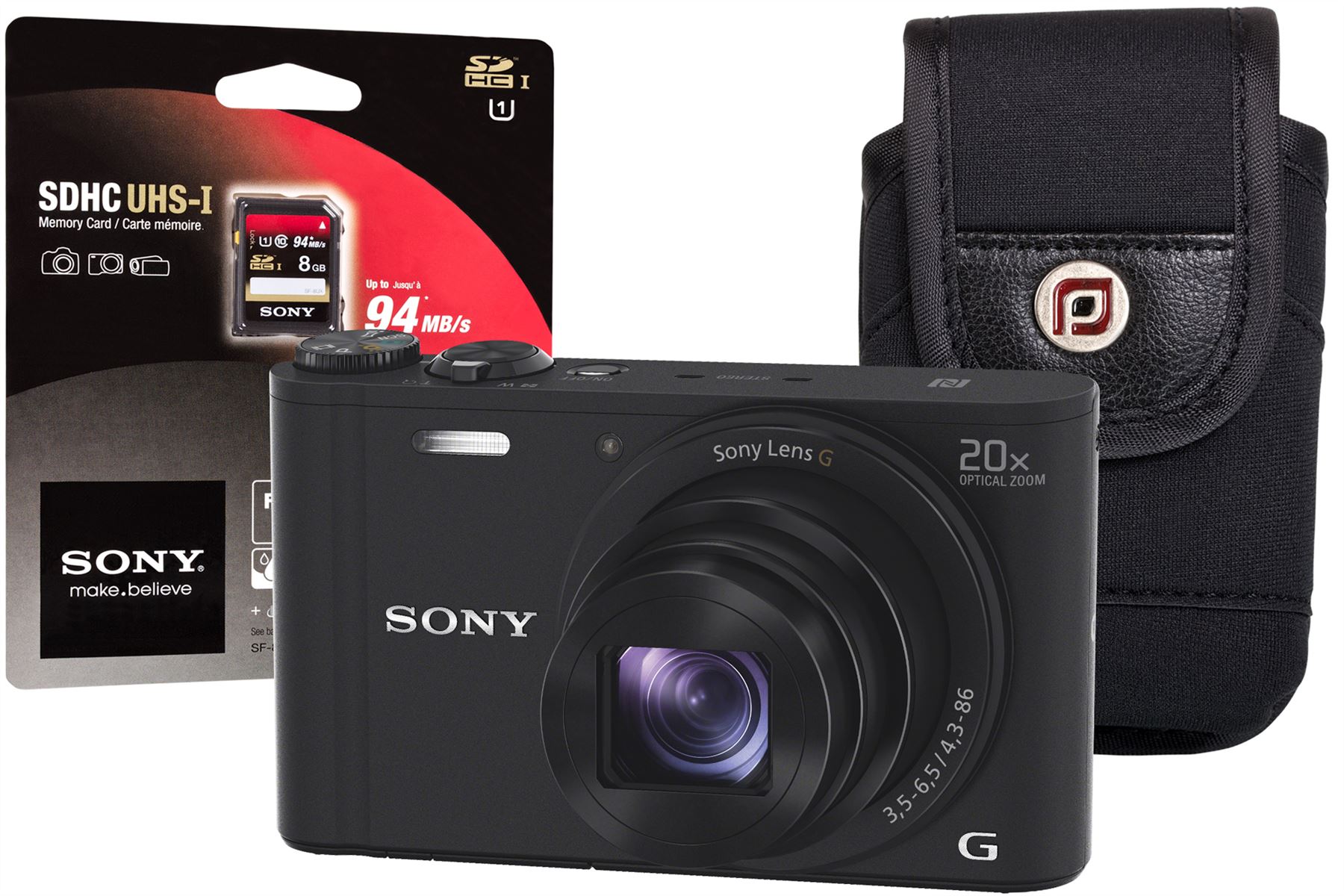 Sony DSCWX350 Digital Camera Black Kit with 8GB SD Card & Case