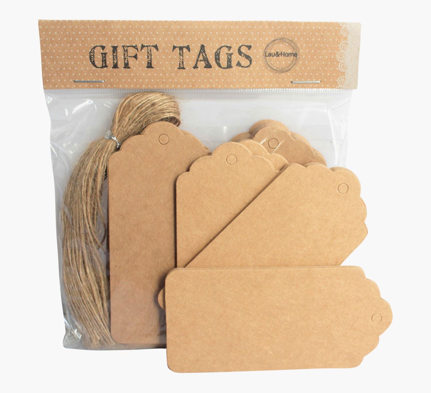 Pack of Gift Tags Wedding Scallop Label Brown/White Blank Luggage Kraft