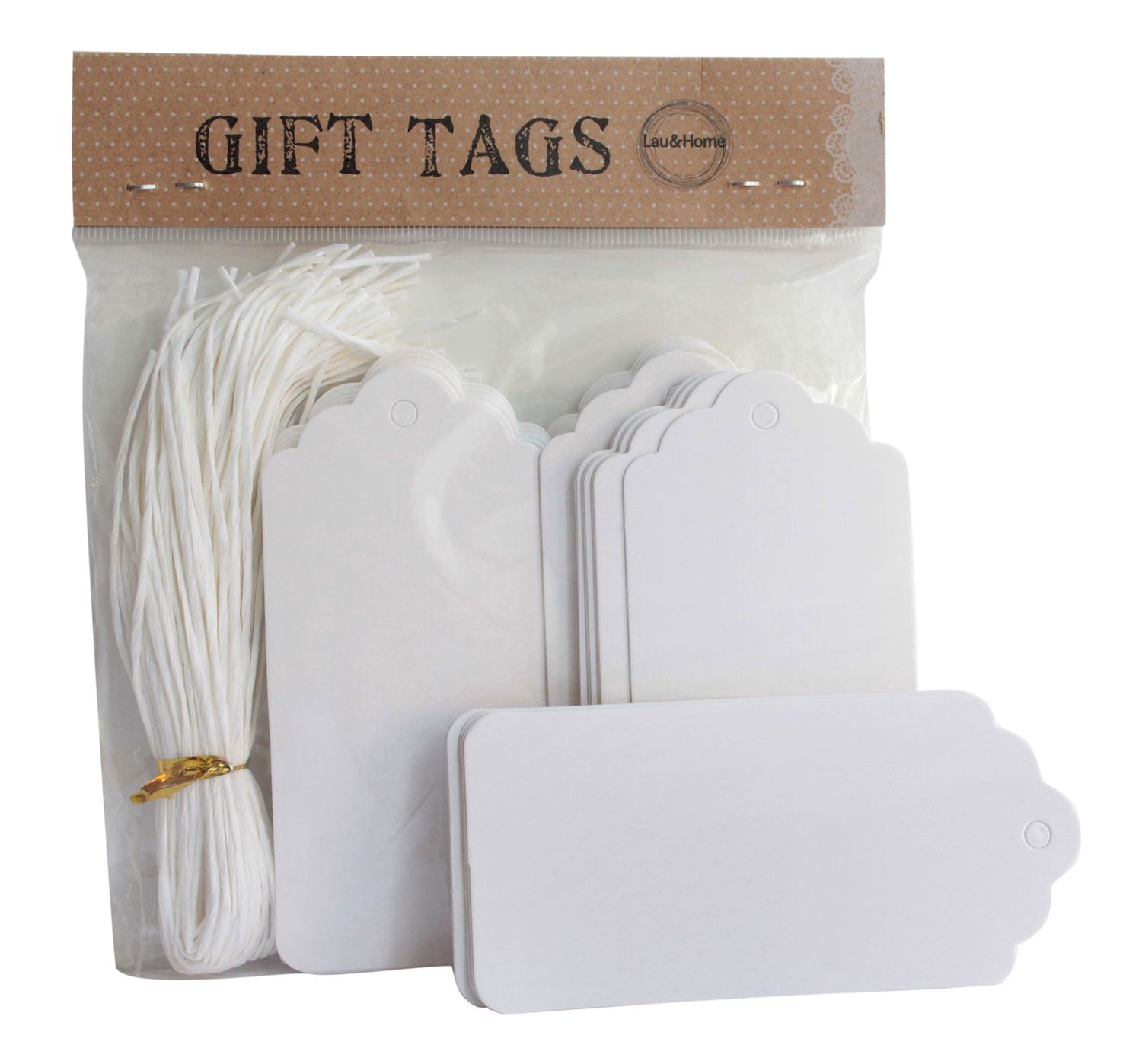 Pack of Gift Tags Wedding Scallop Label Brown/White Blank Luggage Kraft