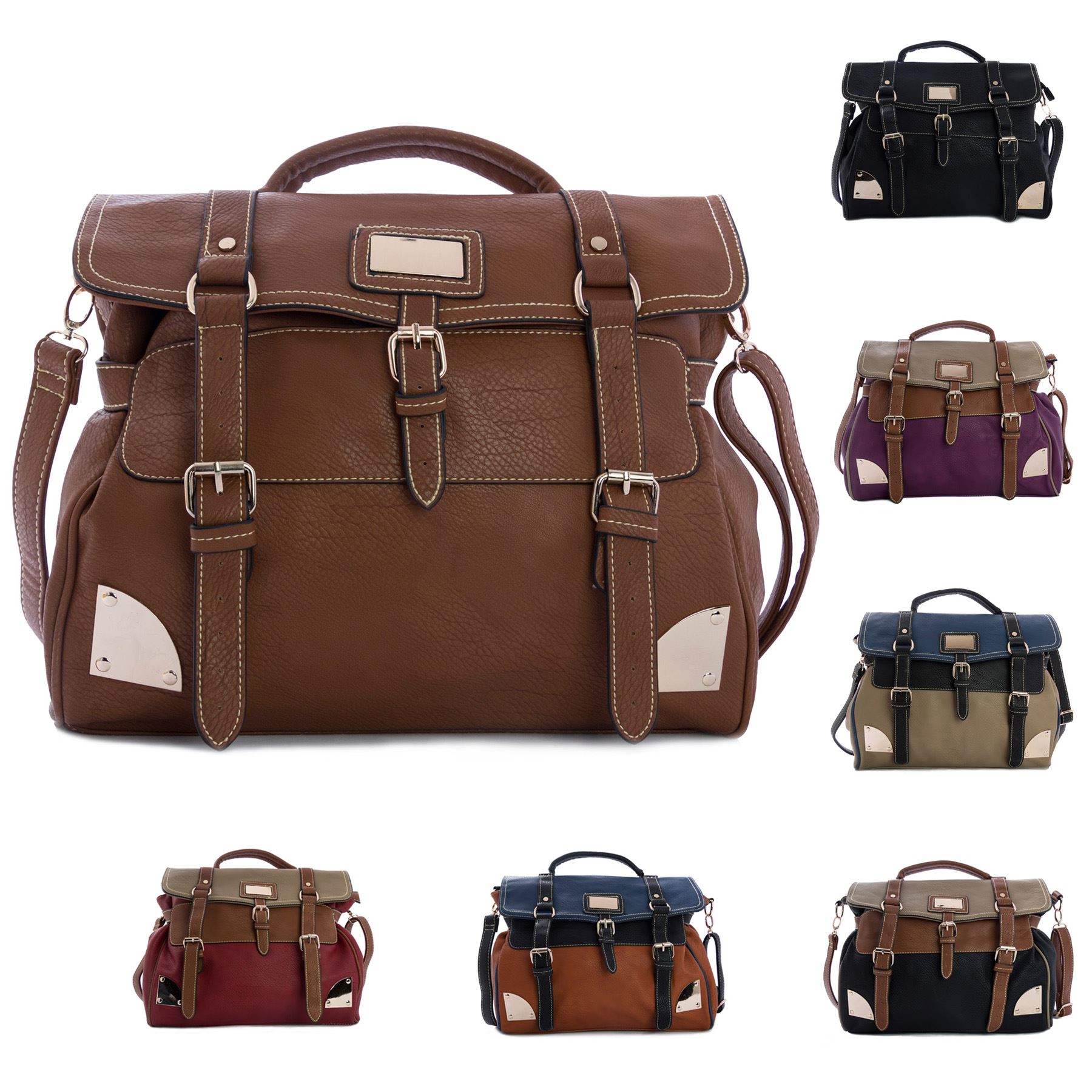 Big Handbag Shop Womens Faux Leather Large Satchel Cross Body Messenger