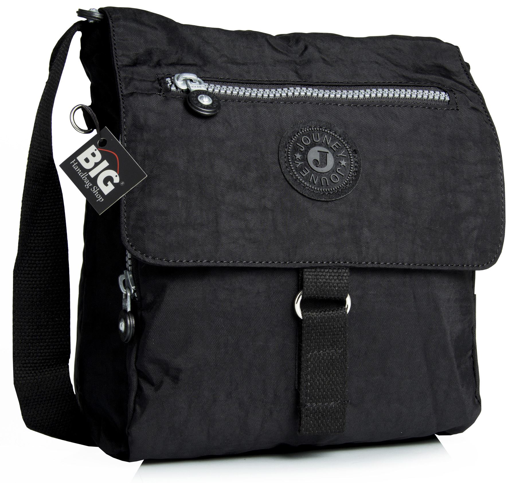 Big Handbag Shop Fabric Flapover Zip Pocket Messenger Cross Body