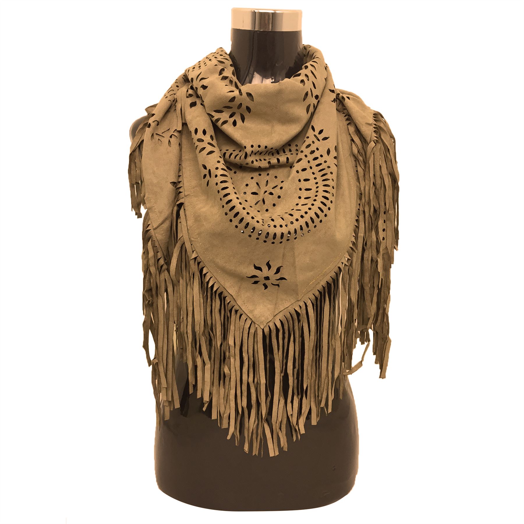 Ladies Womens Faux Suede Triangle Long Scarf Wrap Shawl Fringe Tassel