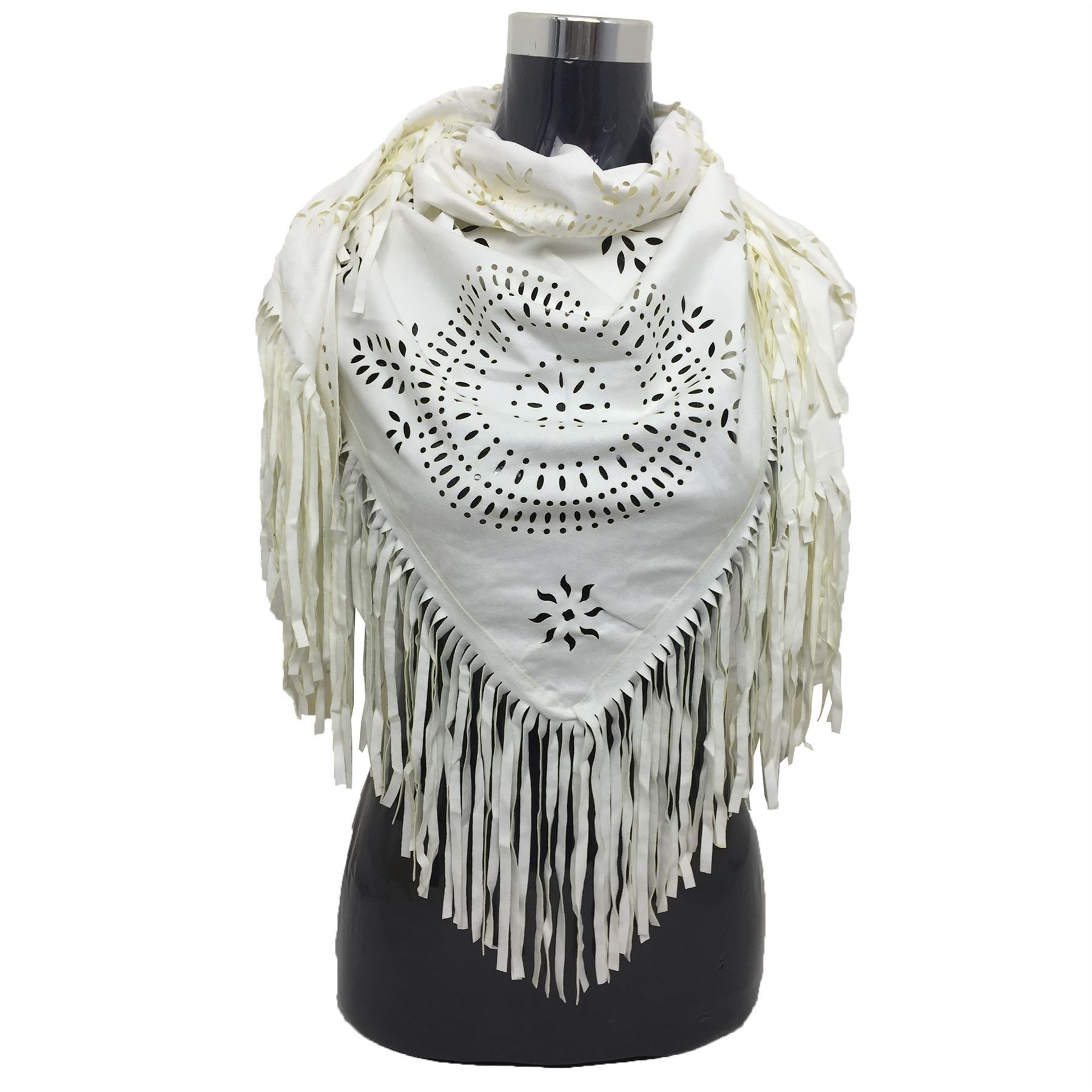 Ladies Womens Faux Suede Triangle Long Scarf Wrap Shawl Fringe Tassel