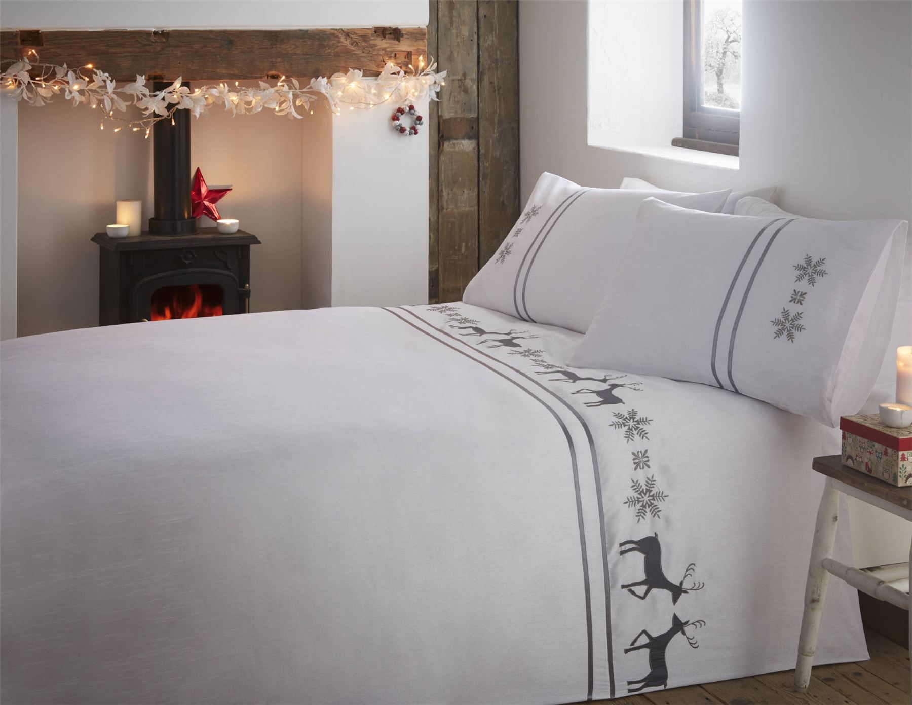 Stag Snowflake Christmas Duvet Quilt Cover Bedding Set eBay