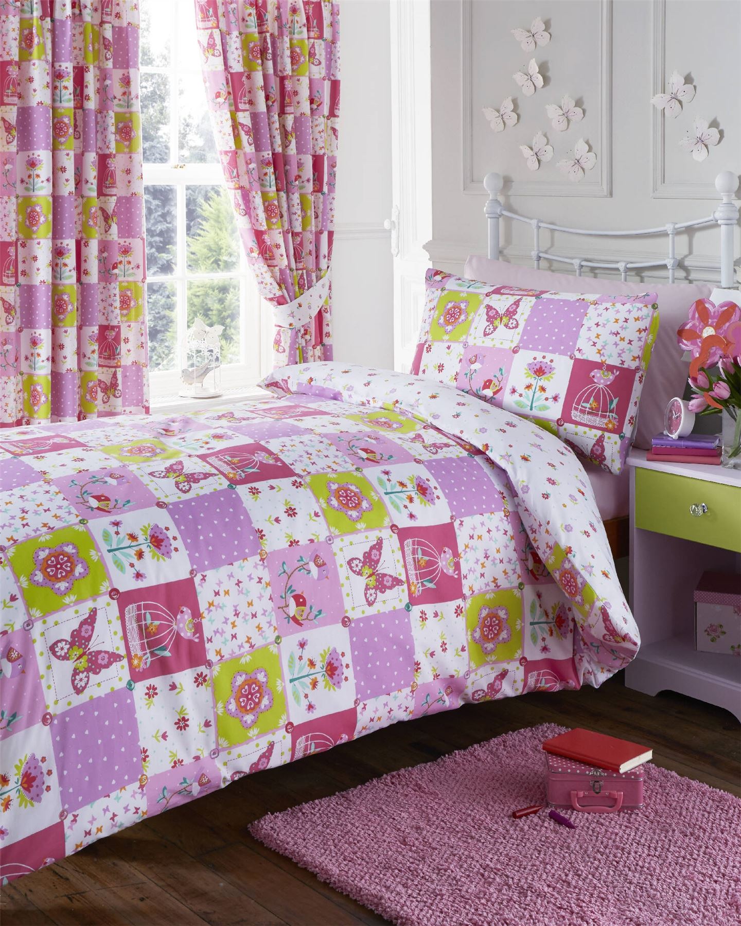 Patchwork Pink Kids Girls Reversible Single Duvet Quilt Cover Bedding