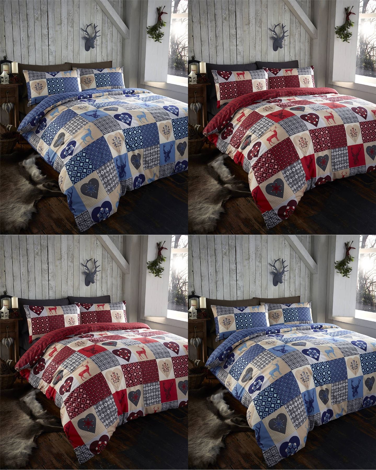 Rustic Stag Patchwork Reversible Duvet Quilt Cover Bedding Set eBay