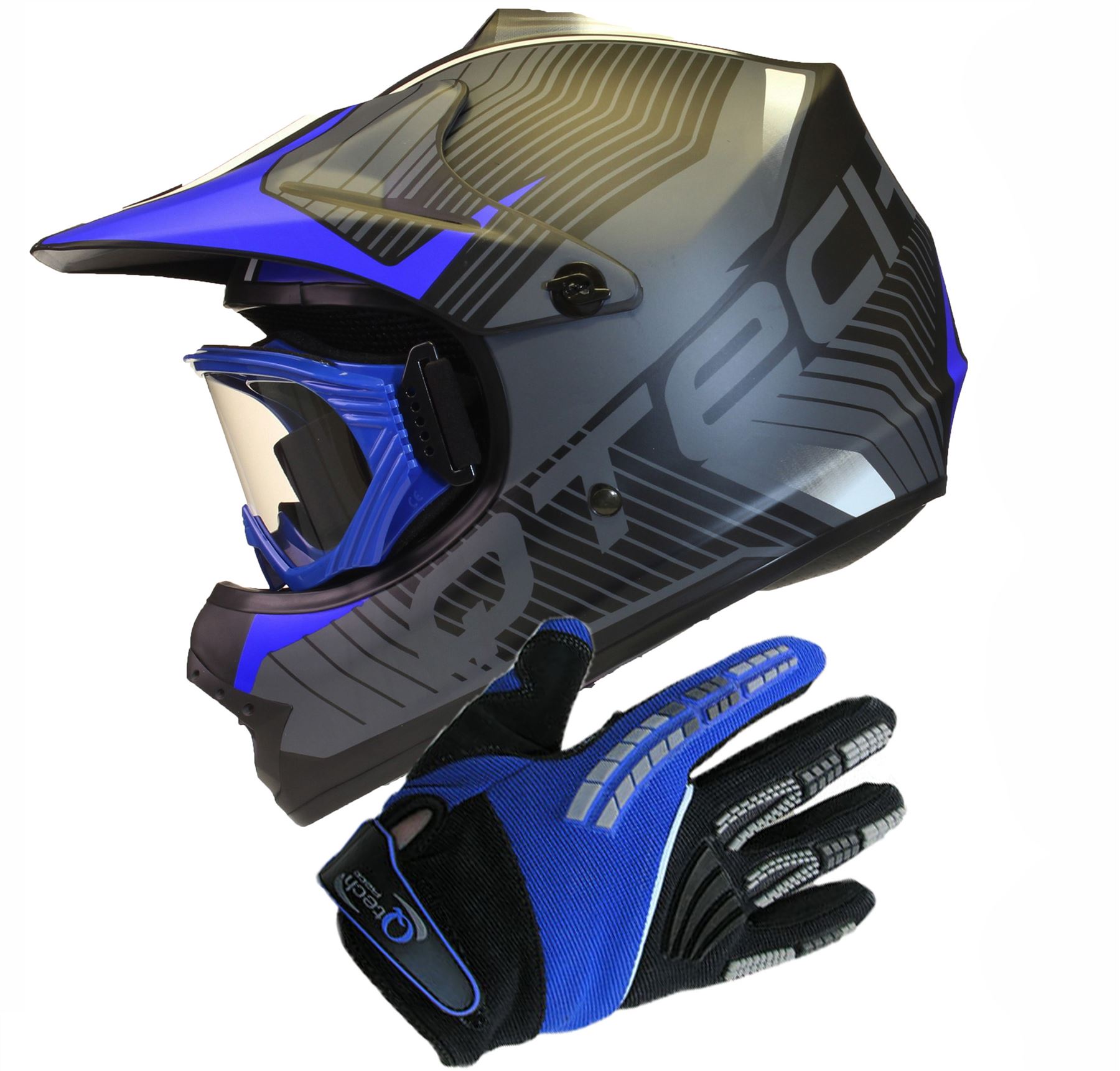 Childrens Kids MOTOCROSS style MX HELMET GOGGLES & GLOVES Off Road BMX