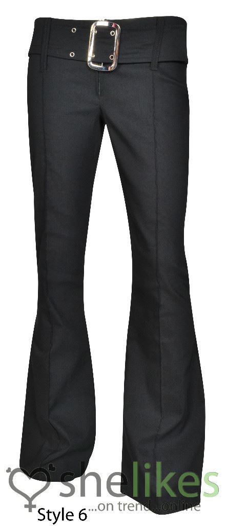 School trousers for girls Girls boot cut school trousers. Durable school trousers with a button and zip fly, belt loops, side button detailing and boot cut leg styling. Stylish and smart for school, these girls bootleg school trousers are long lasting and will still keep their shape after frequent washing.
