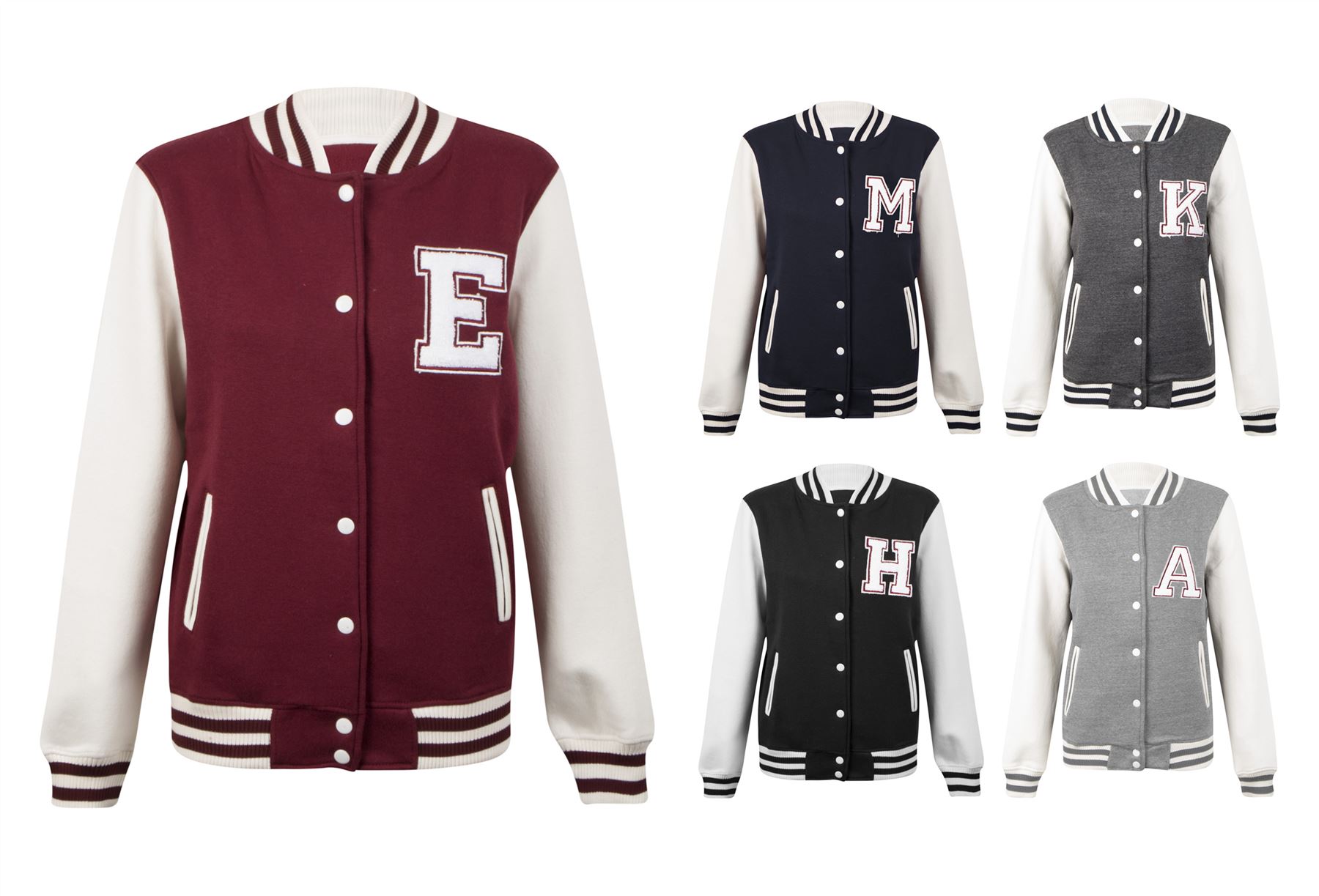 Womens Ladies Varsity Contrast Sleeve Baseball Bomber Hoodie Hooded