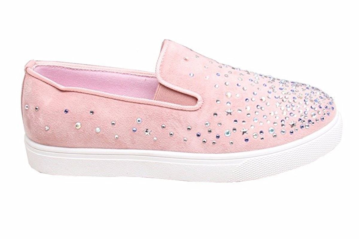 Nouveau haut strass faux daim casual front slip on sneaker escarpins chaussures