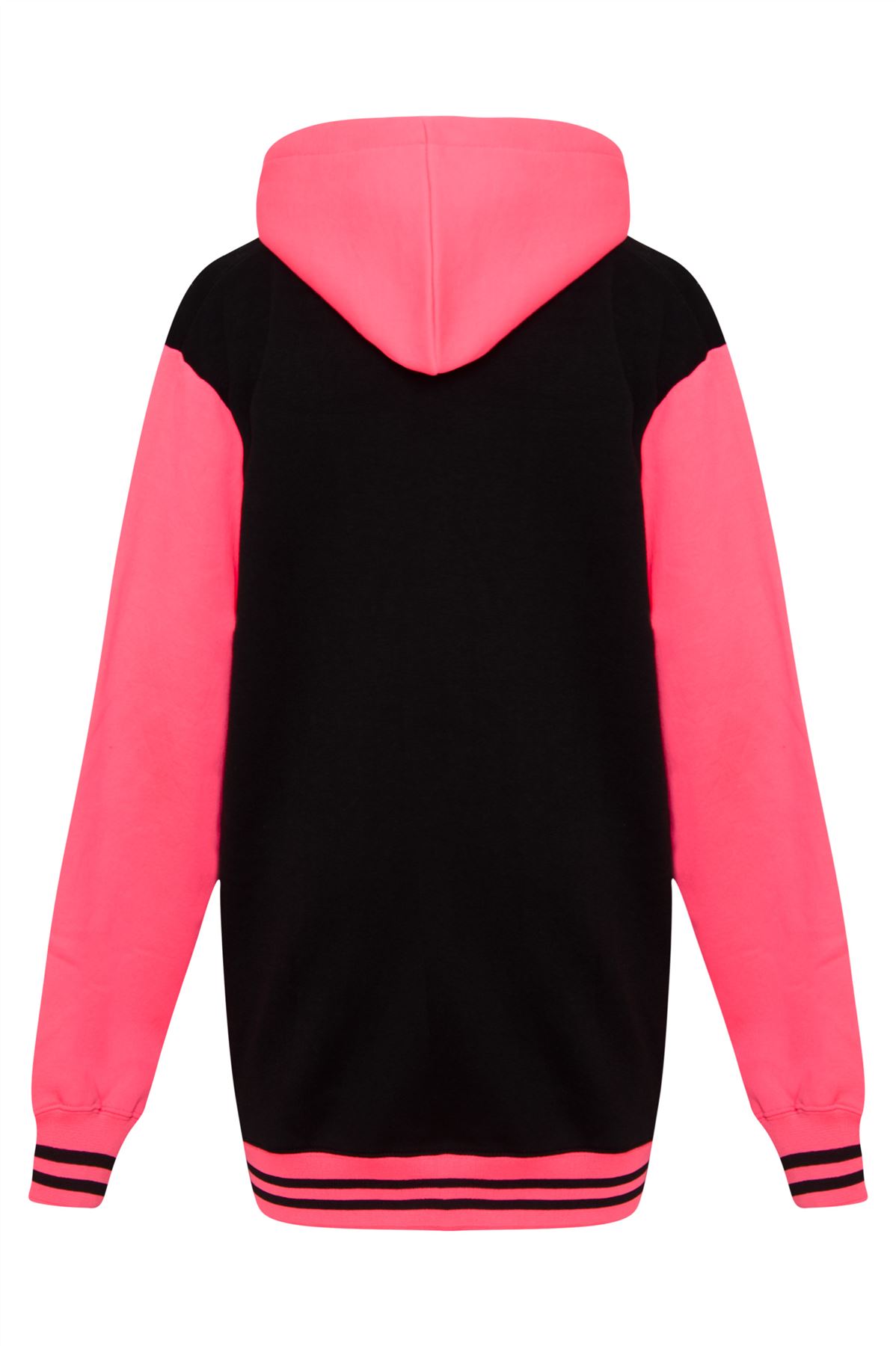 Womens R Varsity Contrast Sleeve Baseball Bomber Hoodie Plus Size Hooded Jacket