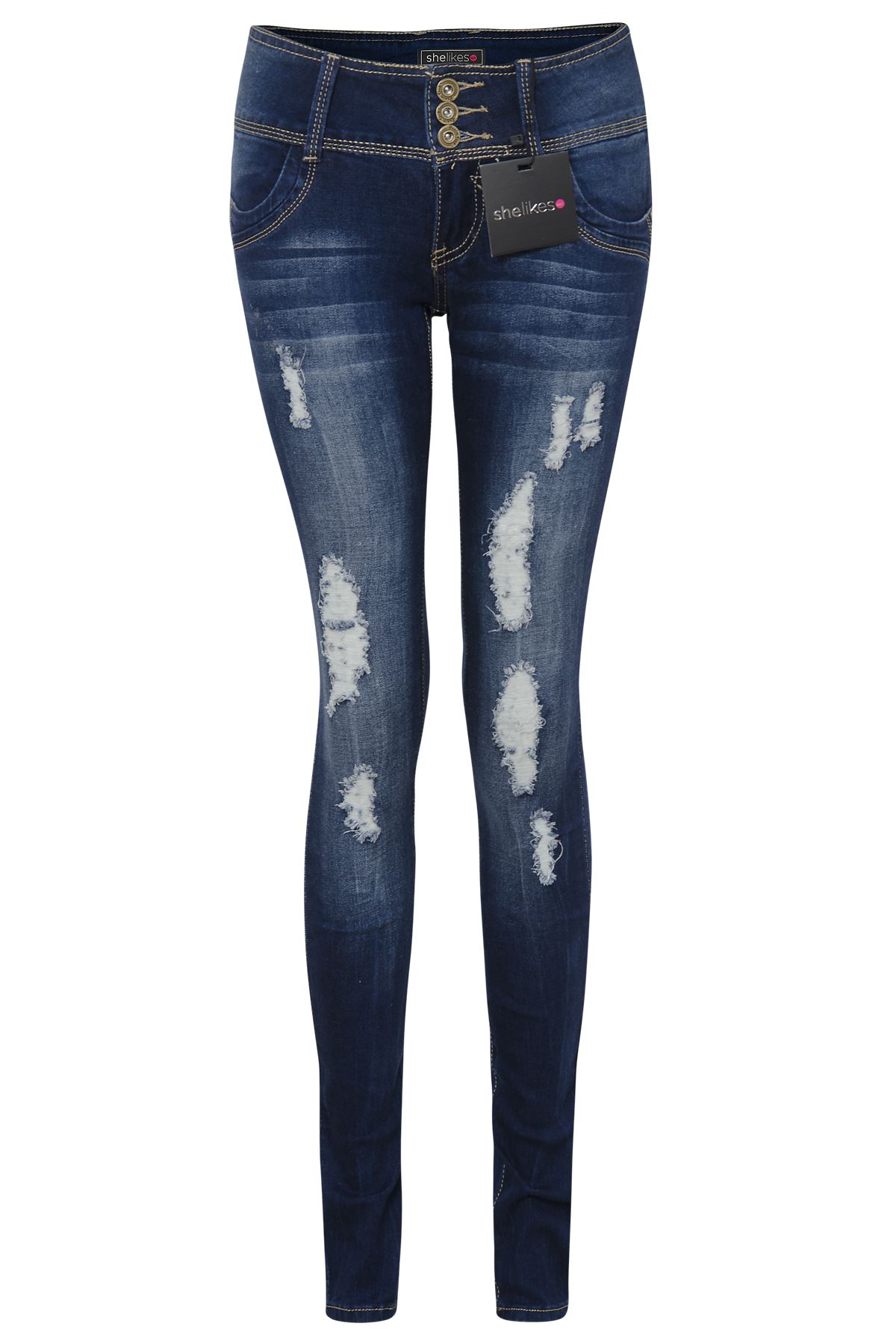 New Womens Ladies Stretch Slim Rip Jeans Zip Fastening Plus Sizes 16 to