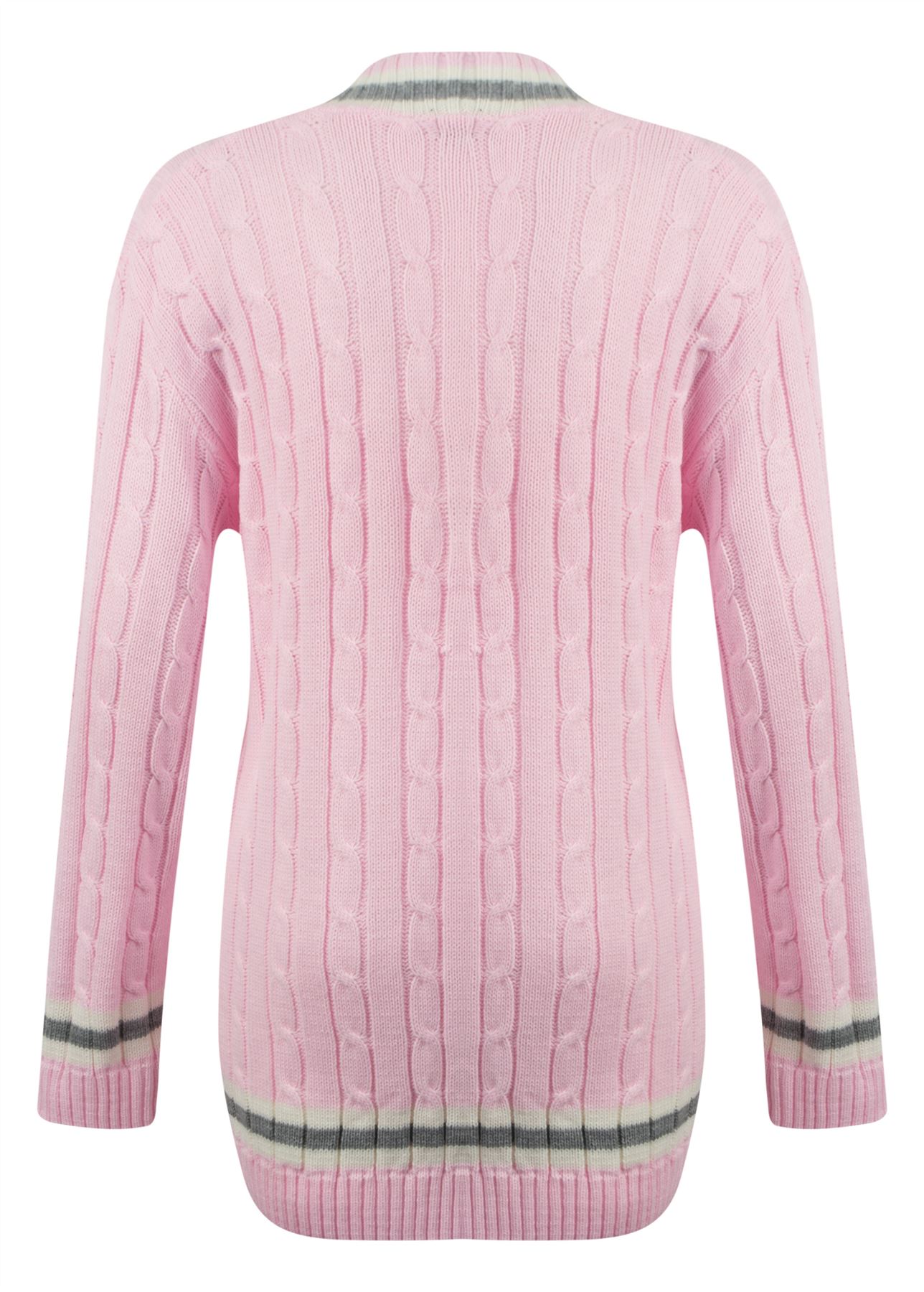 Womens Ladies Cable Knit V Neck Long Stretch Onesize Cricket Jumper