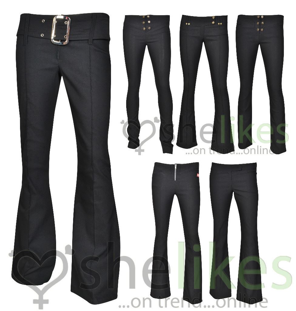 Womens Ladies Black Girls School Trousers Stretch Hipster Trouser UK