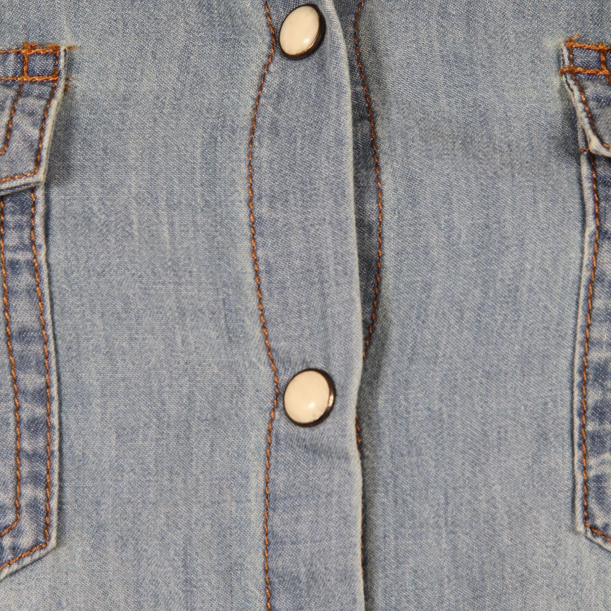 New Womens Ladies Casual Classic Button-Down Denim Medium Wash Fitted Shirt Top