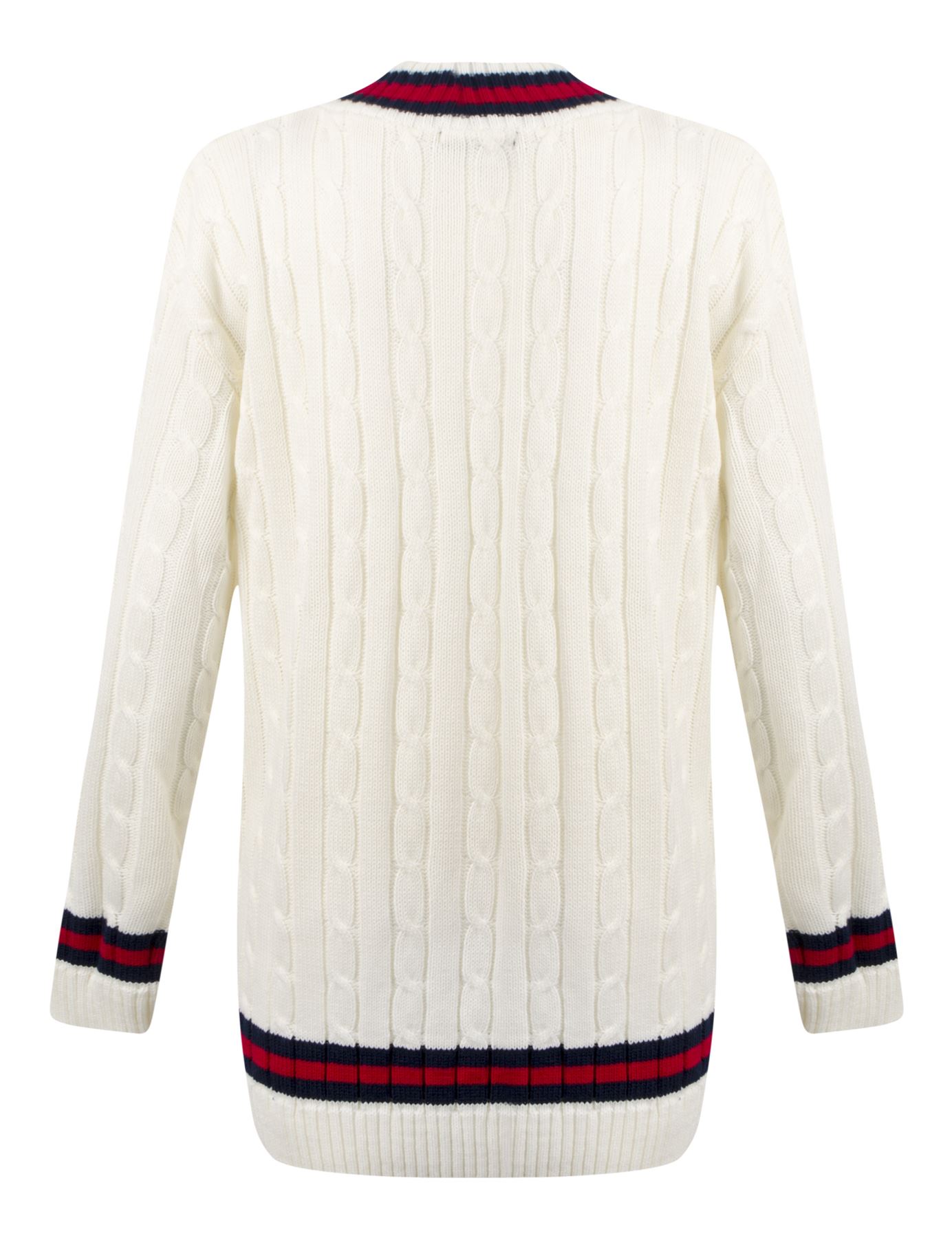 Womens Ladies Cable Knit V Neck Long Stretch Onesize Cricket Jumper
