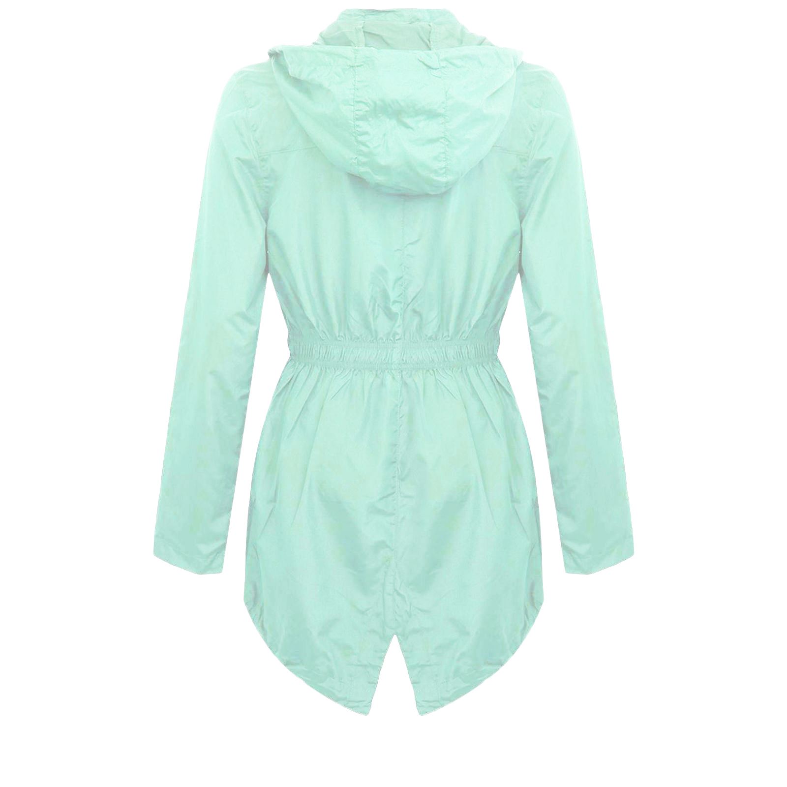 New Womens Girls Hooded Fishtail Showerproof Light Rain Jacket