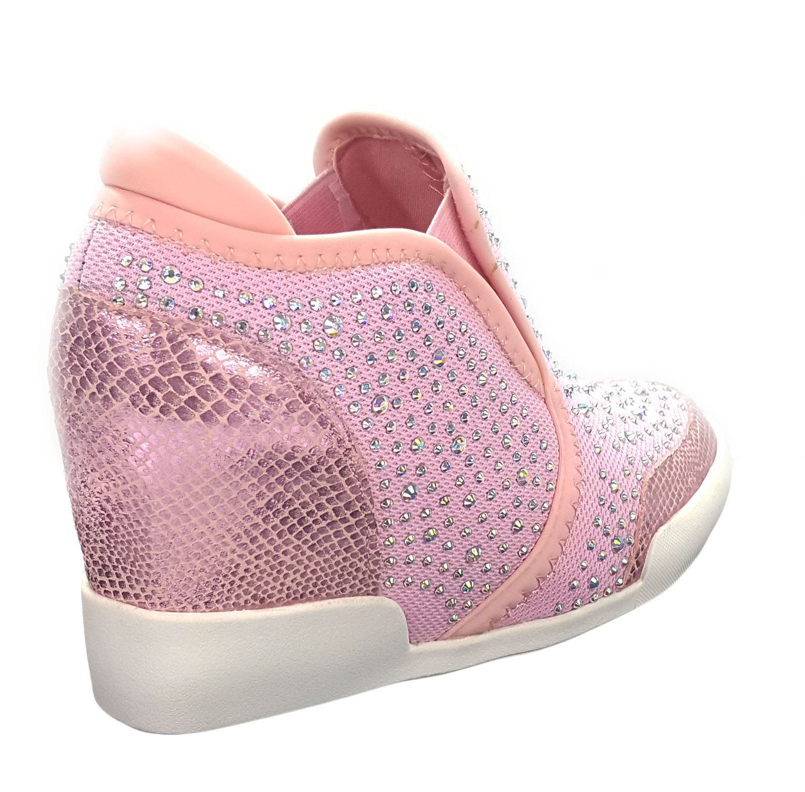 Womens Ladies Wedge Heel Diamante Trainers Sneakers Boots Size UK 38