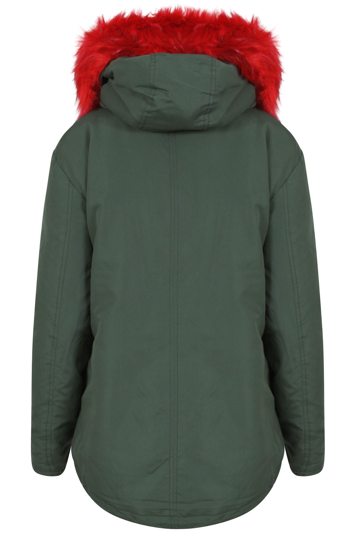 Womens Winter Fur Hooded Thick Jacket Padded Red Parka