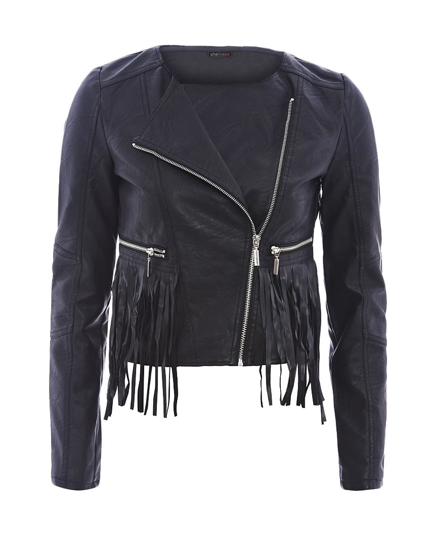 Womens Vintage Faux Leather PU Short Biker Tassel Punk Fringe Jacket Waist Coat