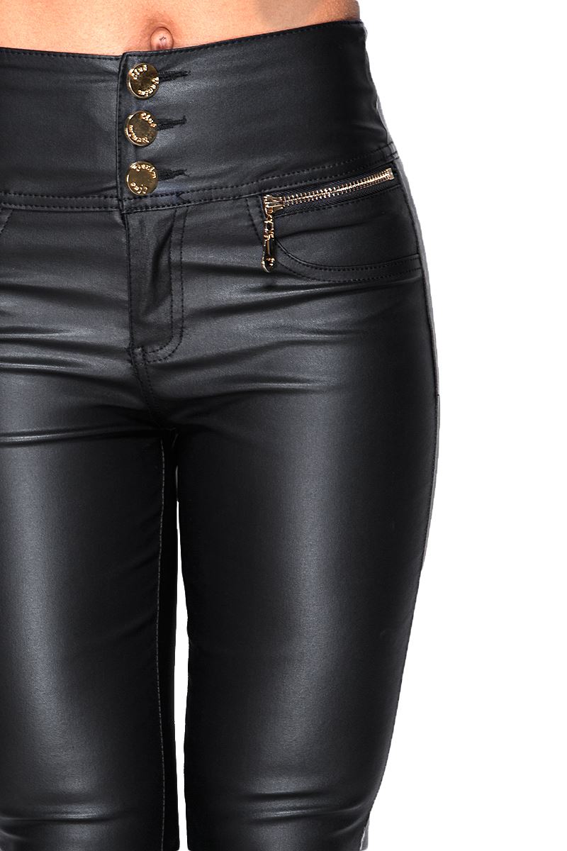 Womens Skinny Leather Wet High Stretch Look Pu Jeans Trousers Shiny Sexy Pants Ebay