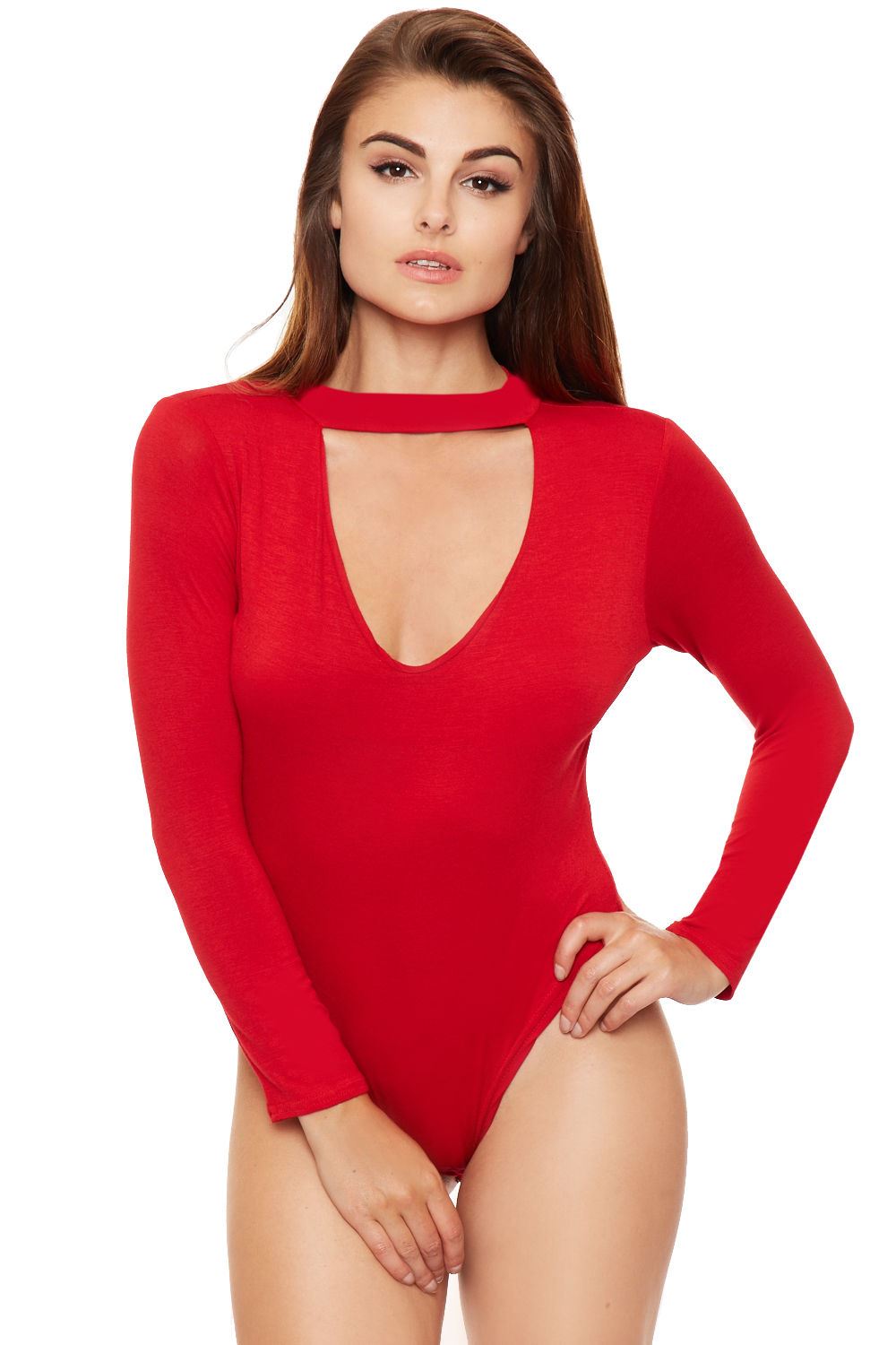 Womens High Neck Choker Long Sleeve V Neck Top Bodysuit Leotard Ebay 