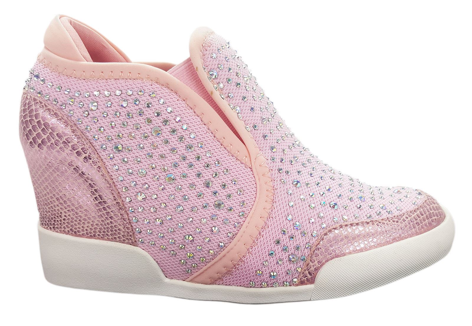 Womens Ladies Wedge Heel Diamante Trainers Sneakers Boots Size UK 38