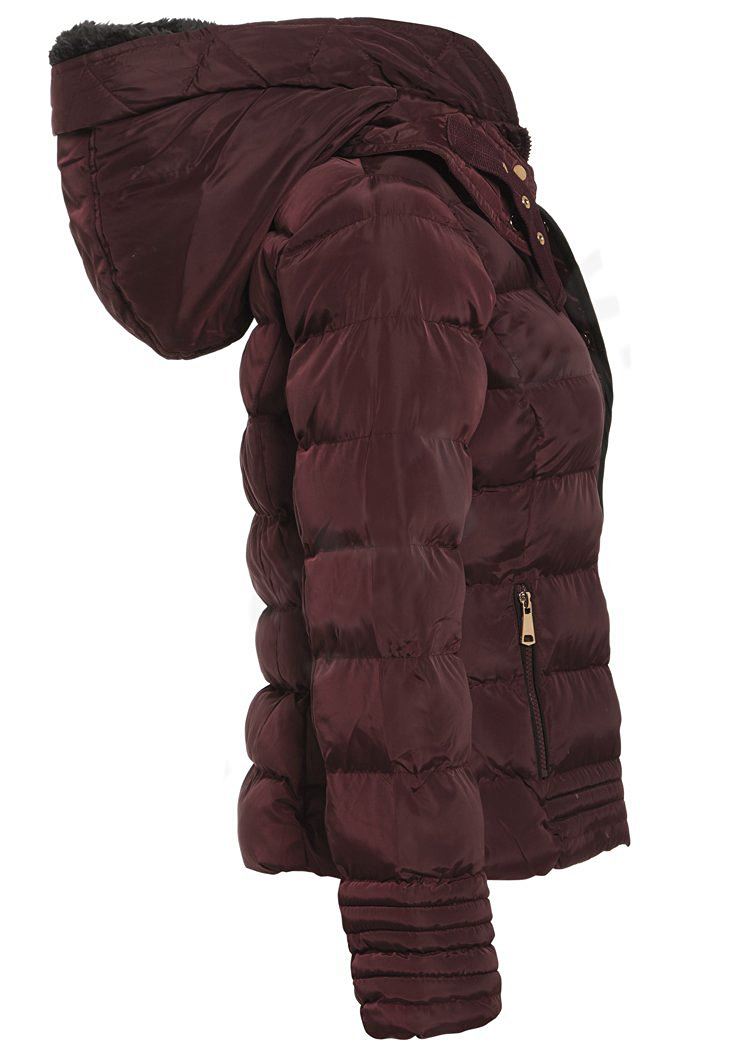 Womens Quilted Pocket Belt Padded Jacket Proof Warm Fur Zip Hooded Long UK 8-16