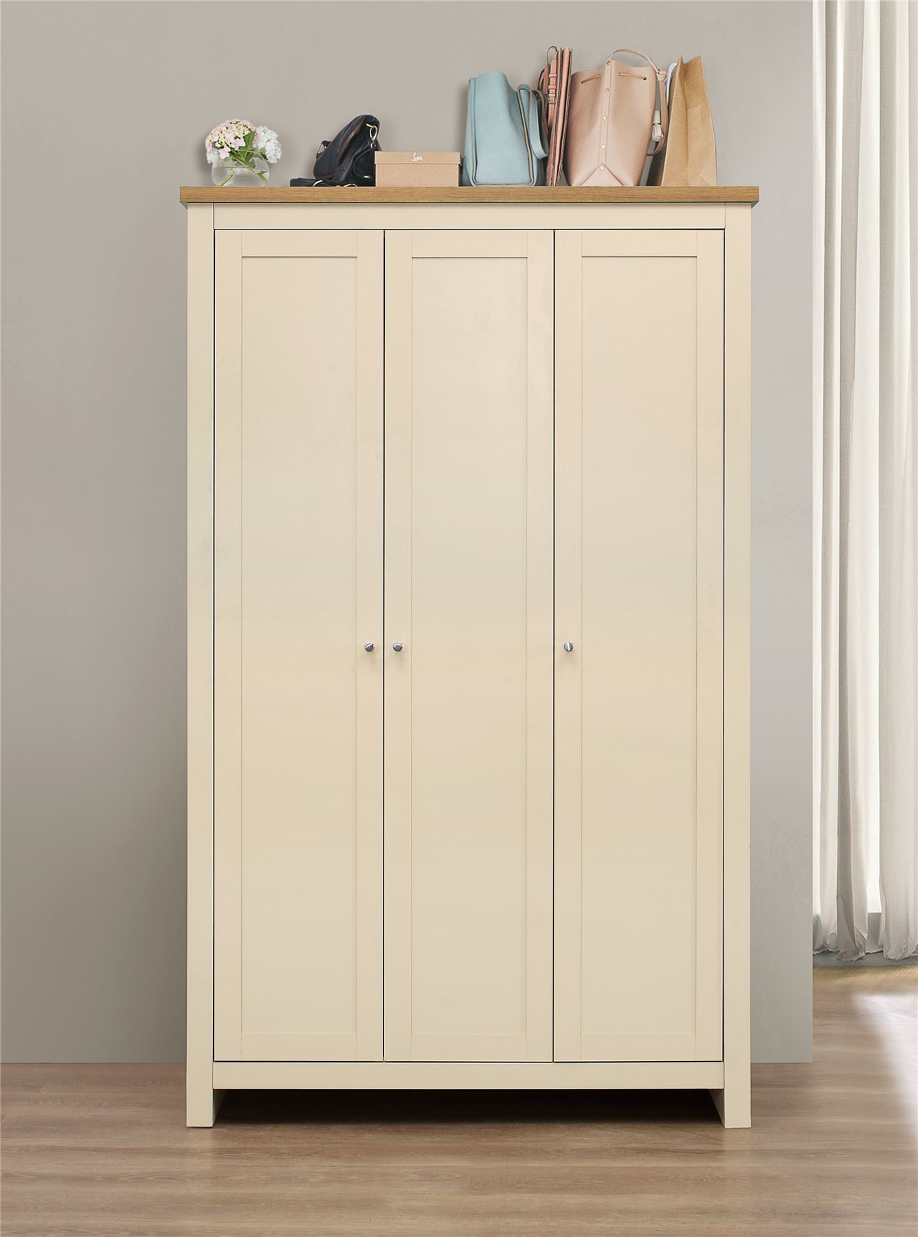 Havana 3 Door Painted Wardrobe Cream & Oak Shabby Chic eBay