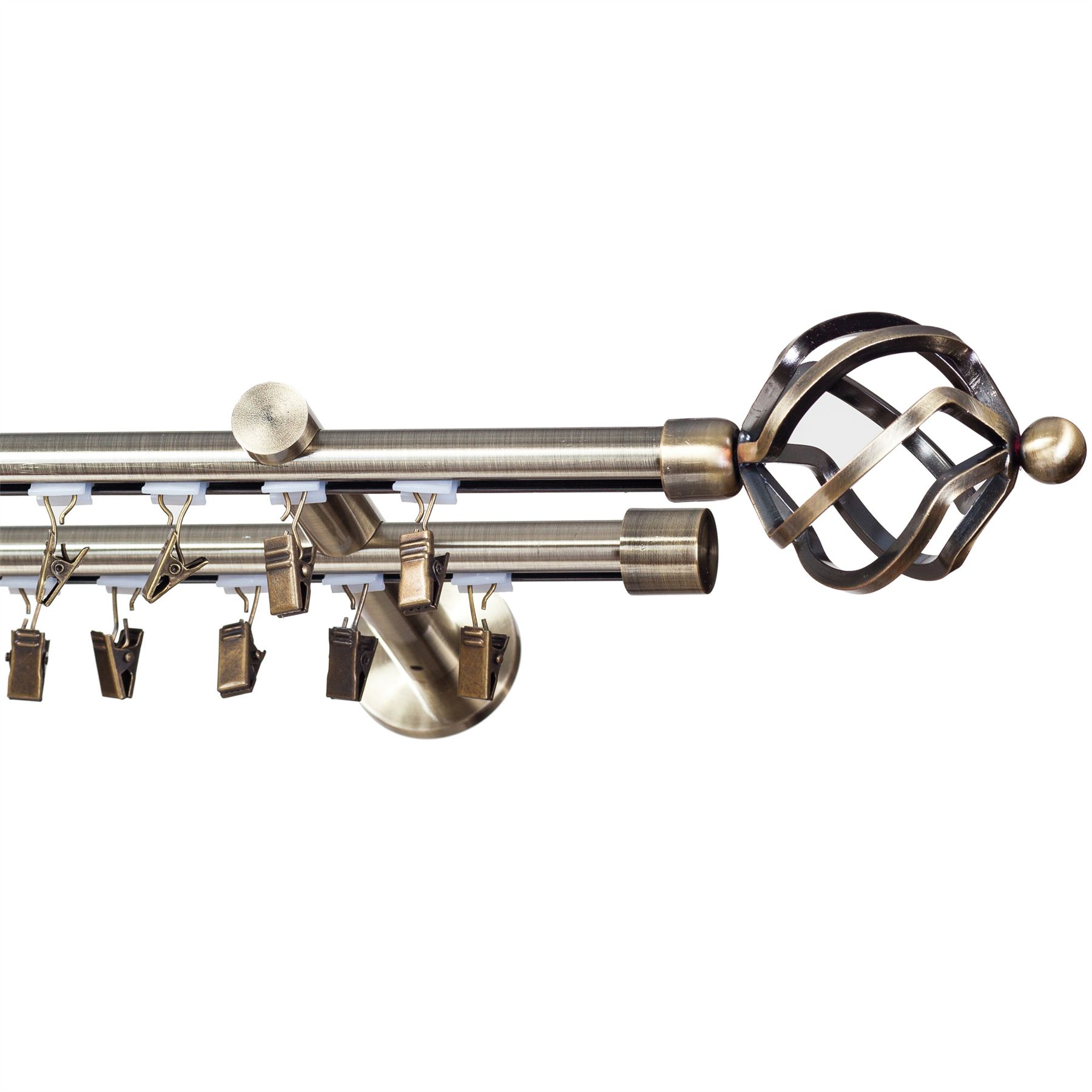 Metal Double Curtain Pole Track Set 16/16mm Antique Brass Modern