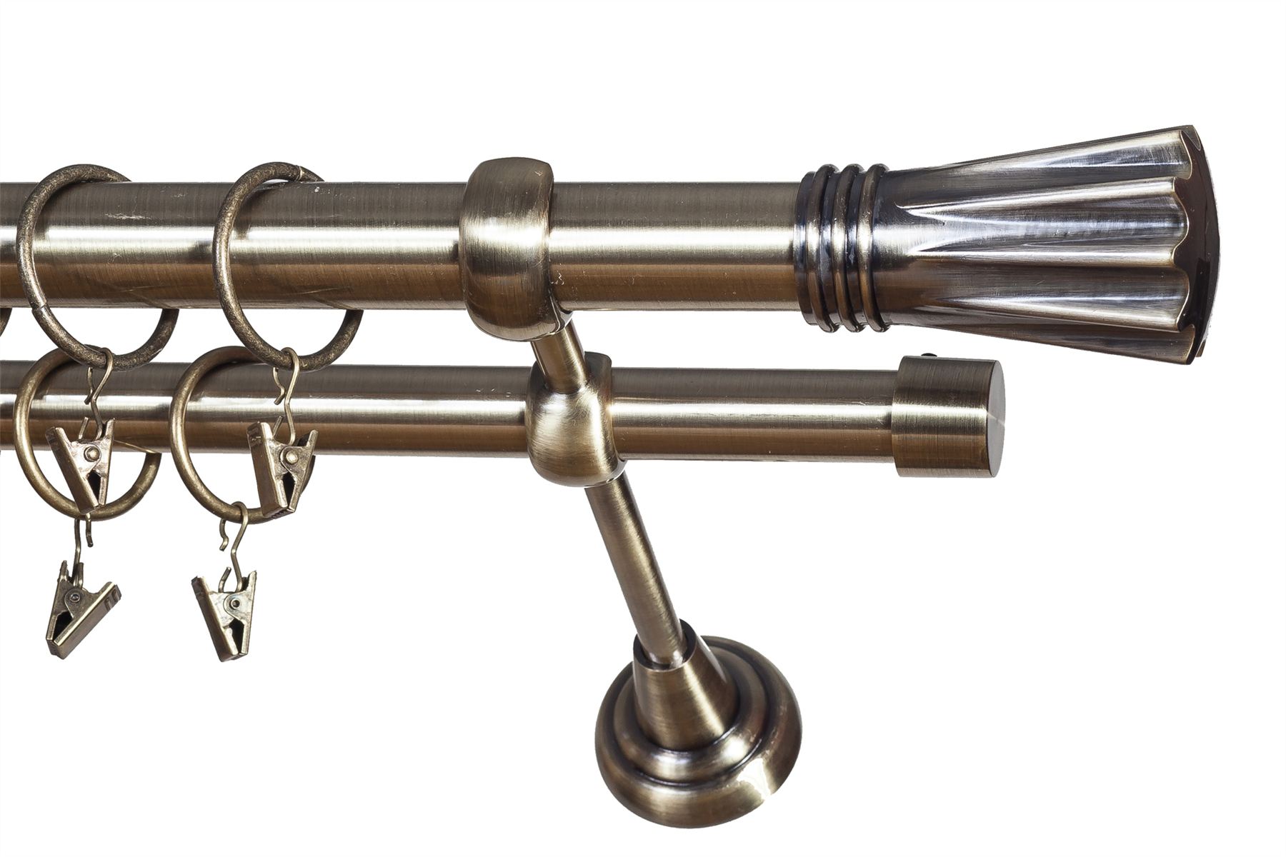 METAL DOUBLE CURTAIN POLE RAIL ROD SET 25/19mm Antique Brass, Bedroom