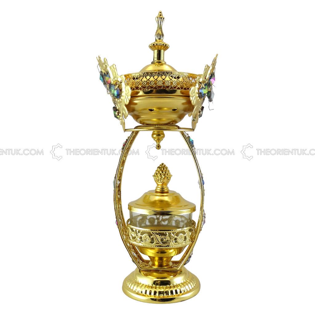Luxury Large Bakhoor Burner Oil Incense Bakhur Metal Mabkhara Gift + Container