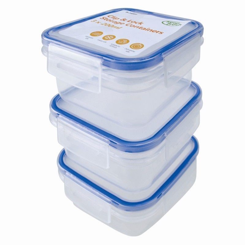 3 Pack Clip Lock Airtight Kitchen Food Baby Storage Container Plastic