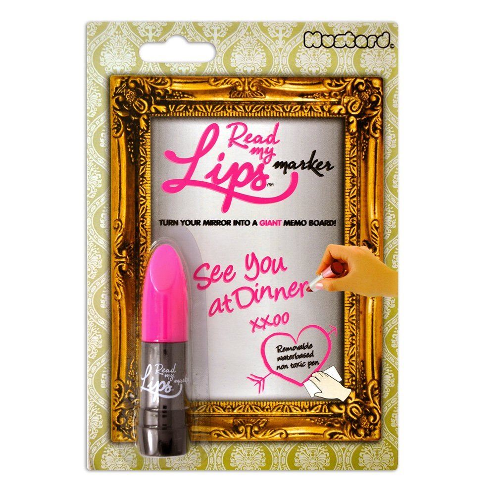 Mustard Read My Lips Lipstick Shaped Mirror Marker Pink