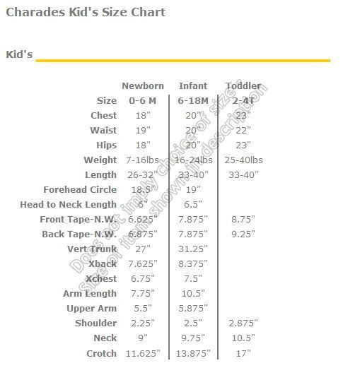 Charades kid's size chart