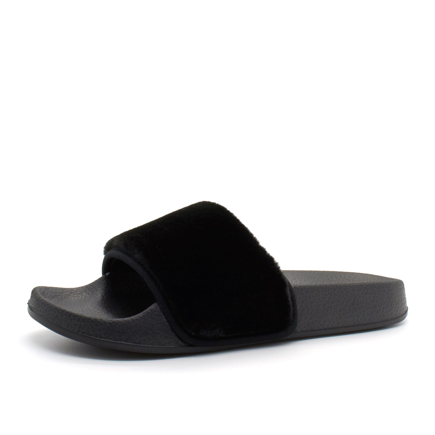 womens fur slip on sliders flat slippers summer womens fur slip on sliders flat slippers summer