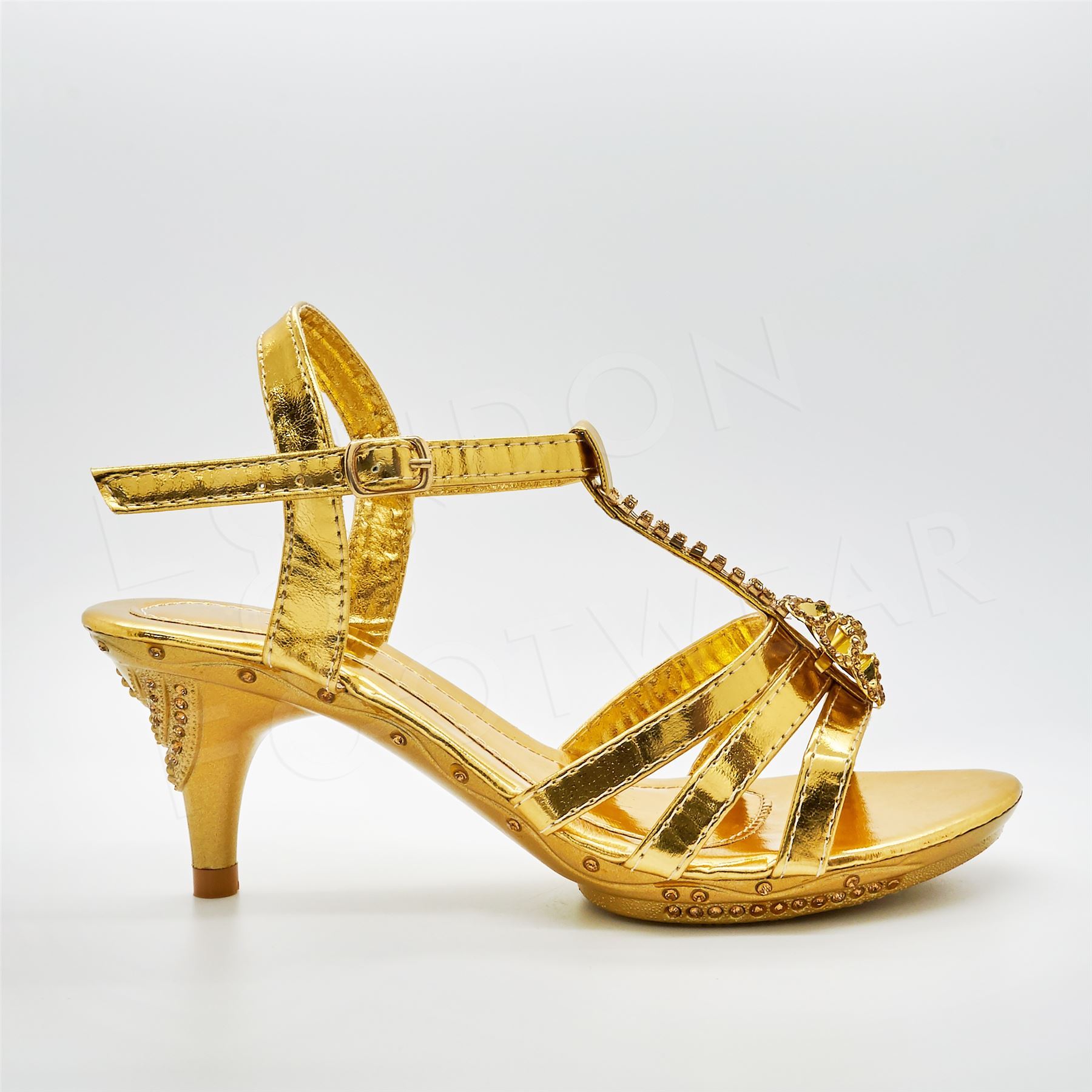 Girls Diamante Bridal Sandals Low Kitten Heel Shoes Party ...