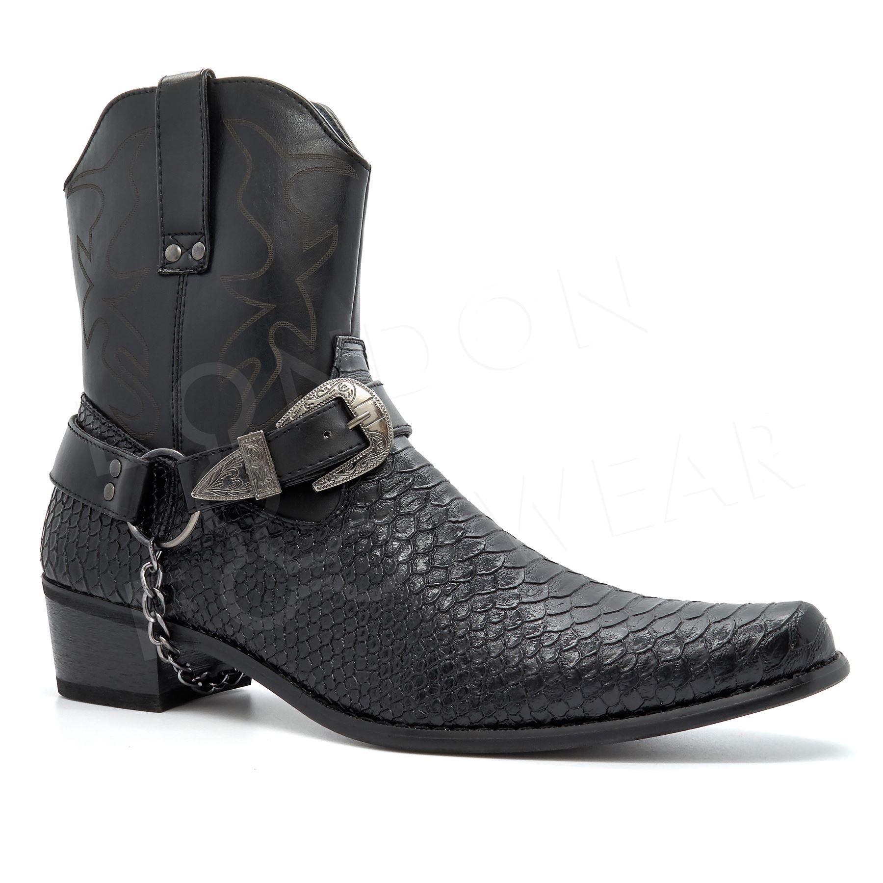 Stivaletti Western Uomo In Pelle Sintetica - Con Fibbia, Punta Quadrata, Per Motociclisti - Foto 9