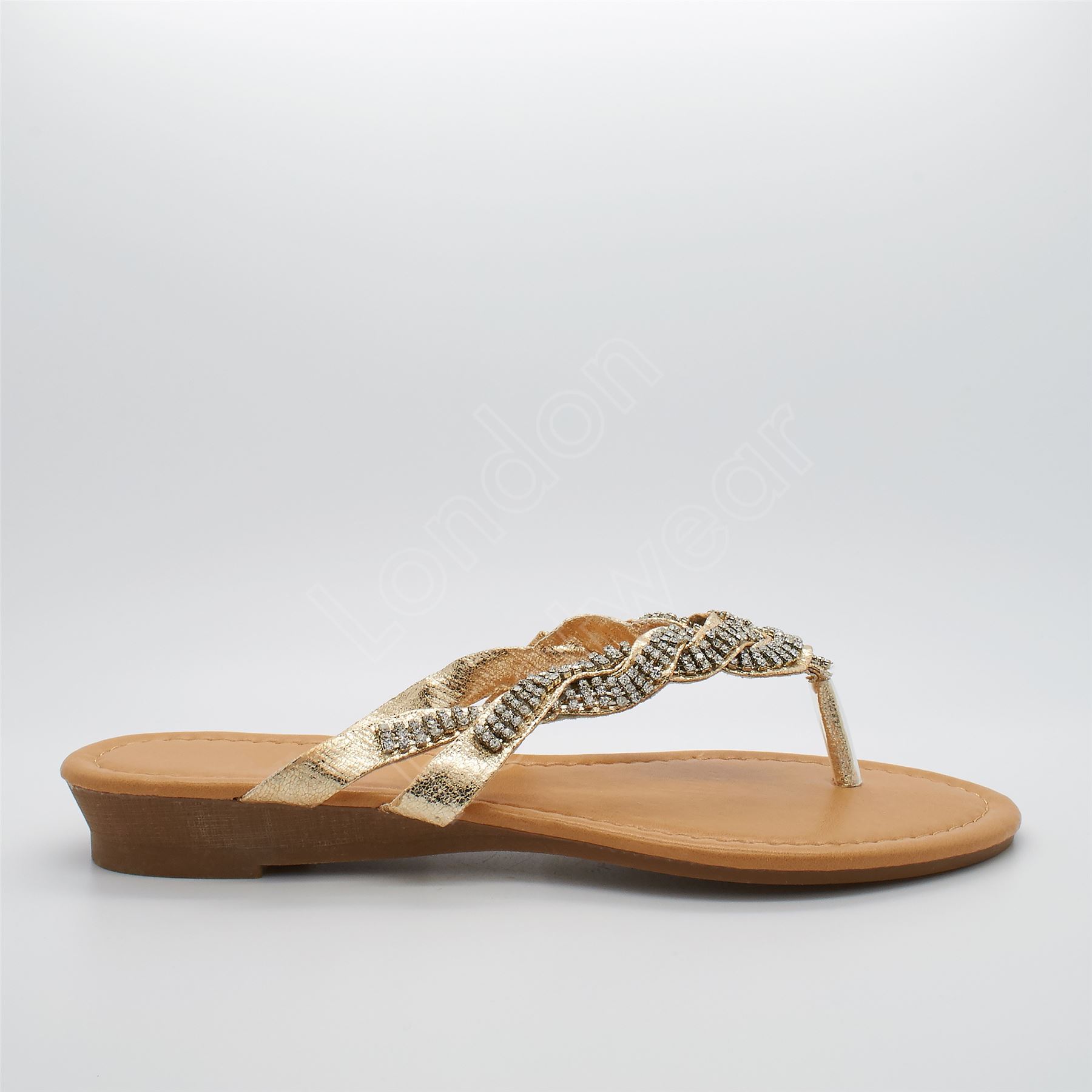 gold diamante flip flops