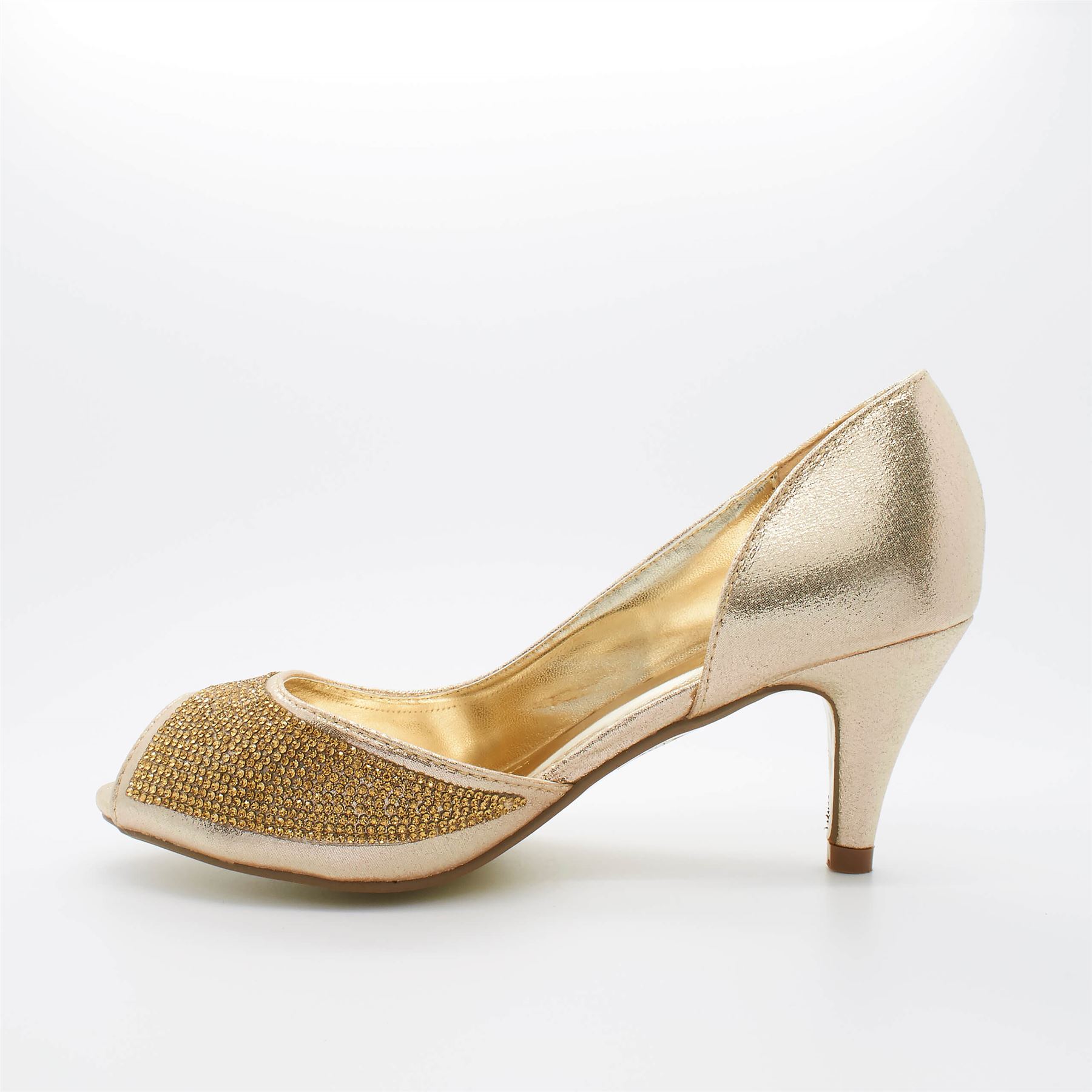 Silver Diamante Peep Toe Low Heel Court Shoes Silver Diamante Peep Toe Low Heel Court Shoes