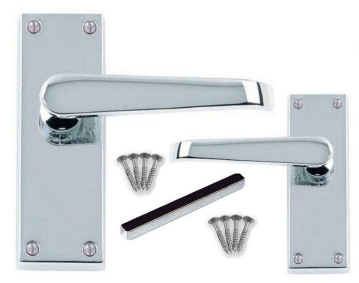 Pair of Straight Lever LATCH OR LOCK Door Handles Chrome finished (4"or