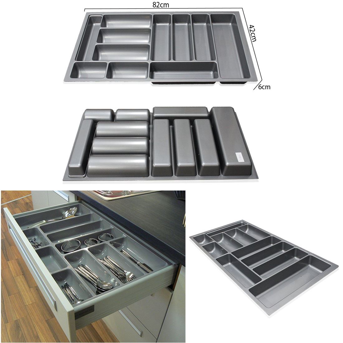 800MM / 900MM Grey Plastic Cutlery Trays Kitchen Drawers Blum Tandembox