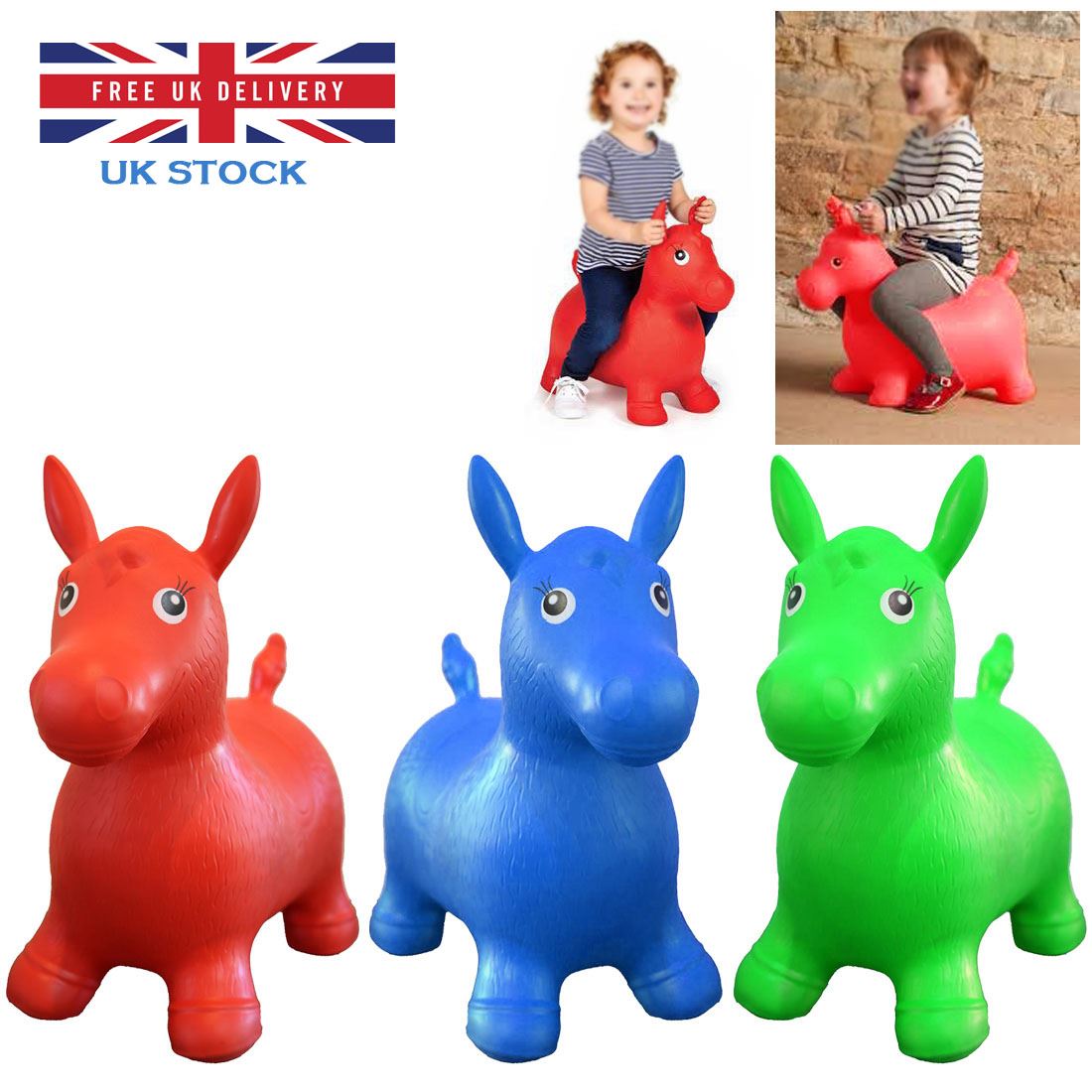 KIDS ANIMAL SPACE HOPPER INFLATABLE HORSE RIDE ON BOUNCY PLAY TOYS