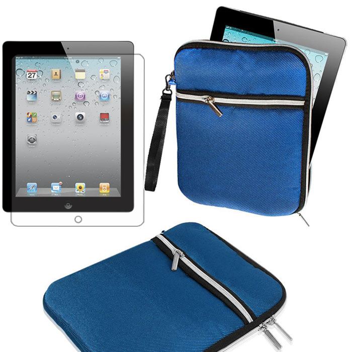 BLUE FOR APPLE iPad 2 3 4 RETINA EVA PADDED ZIPPER POCKET CARRY BAG