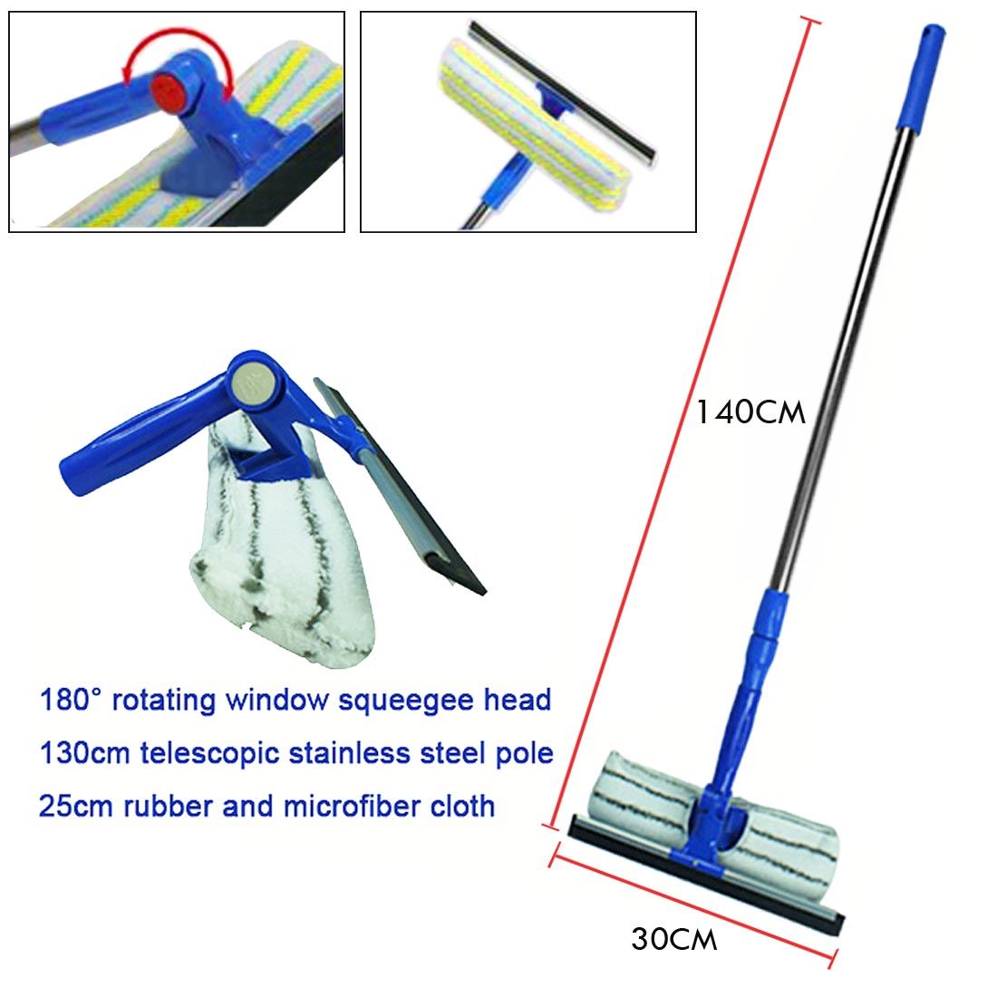 5FT Telescopic Windows Cleaning Kit Extendable Wash Cleaner Mop Head
